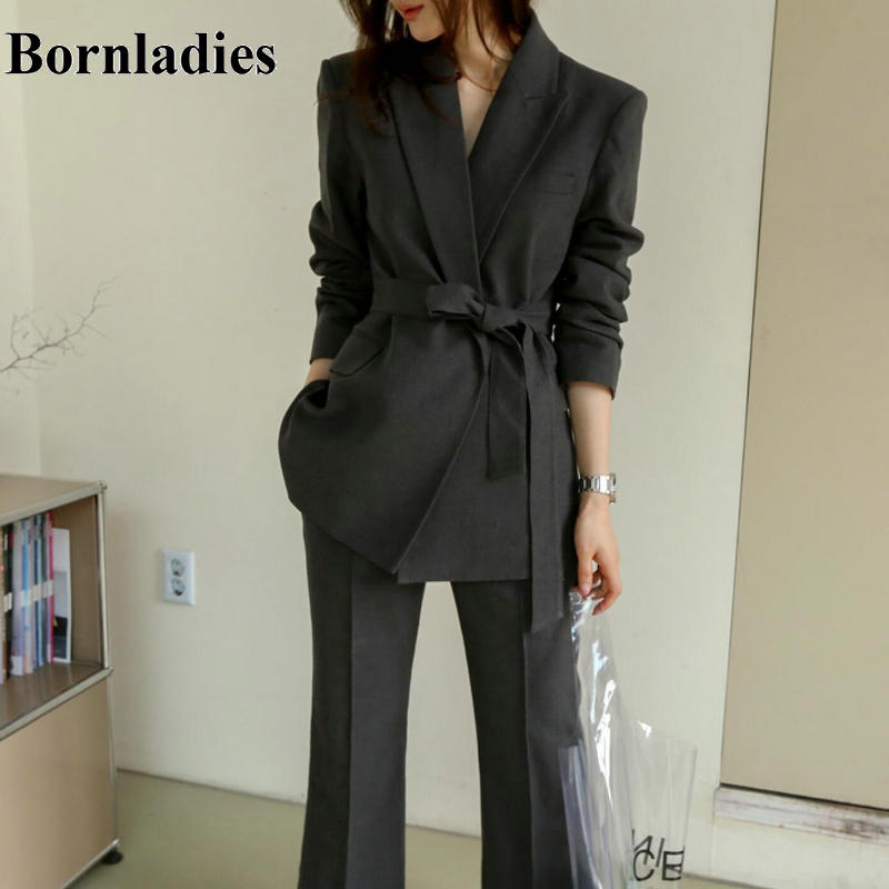 Bornladies New 2020 Korean Casual Elegant Long Sleeve Blazer + Long Pants 2 Pieces Sets Suit for Women Office Work Streetwear, Dark gray
Bornladies New 2020 Korean Casual Elegant Long Sleeve Blazer + Long Pants 2 Pieces Sets Suit for Women Office Work Streetwear, Dark gray