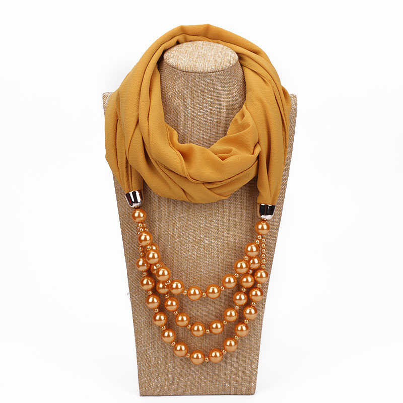 New Fashion Women Solid Jewelry Pendant Chiffon Scarf Pearl Shawls and Wraps Soft Female Accessories cashmere scarf silk scarf