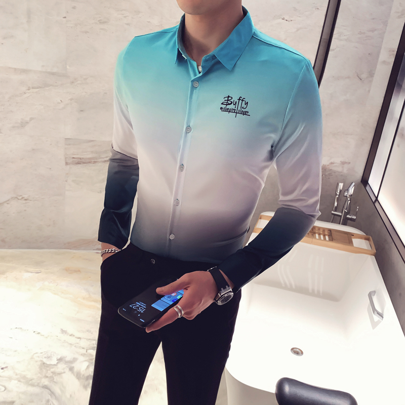 Camisa Masculina Korean Casual Slim Fit Mens Dress Shirts Formal Social Blouse 2020 Gradient Shirt Men Long Sleeve Streetwear, Blue
Camisa Masculina Korean Casual Slim Fit Mens Dress Shirts Formal Social Blouse 2020 Gradient Shirt Men Long Sleeve Streetwear, Blue