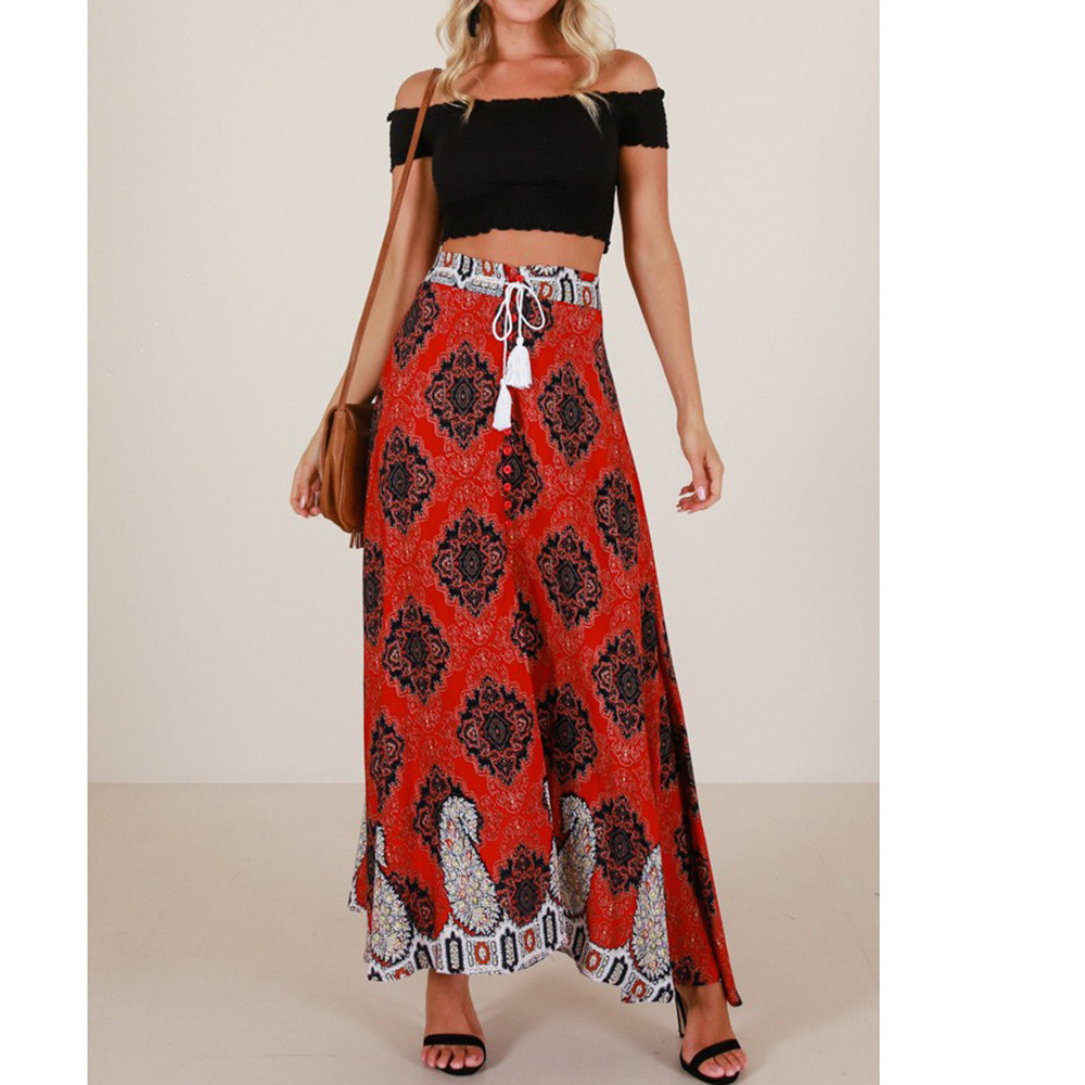 2019 Summer Suit Women' Clothing Bohemian High Waist Bandage Button Tassel Beach Print Maxi Fashion New Skirt 40#, Red
2019 Summer Suit Women' Clothing Bohemian High Waist Bandage Button Tassel Beach Print Maxi Fashion New Skirt 40#, Red