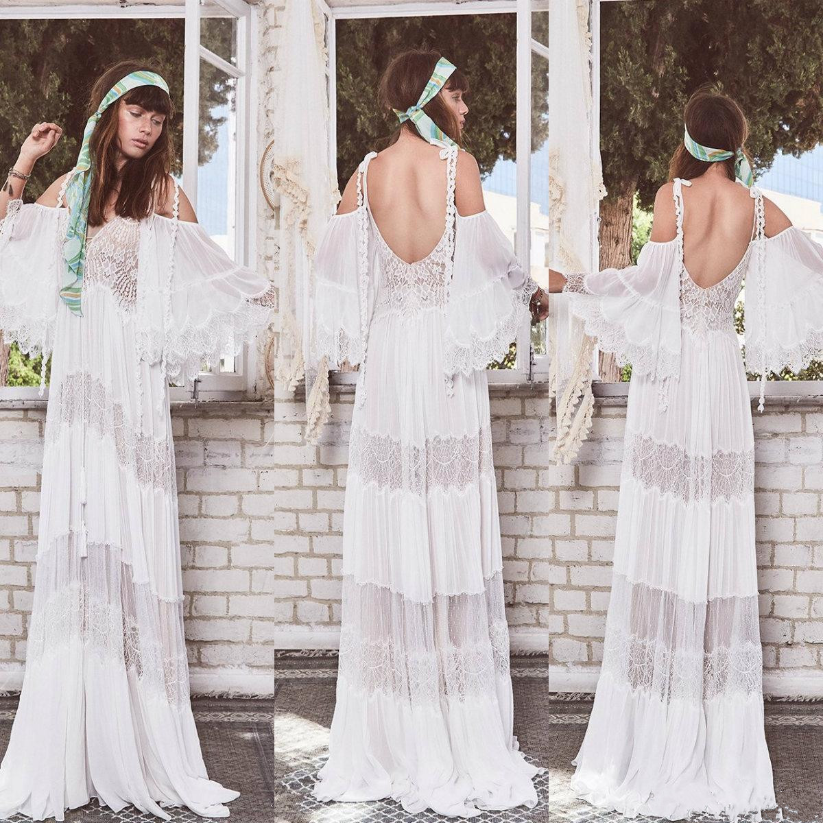 inbal raviv summer boho chiffon wedding dresses bohemian lace spaghetti neck a line wedding dress bridal gowns vestidos de novia