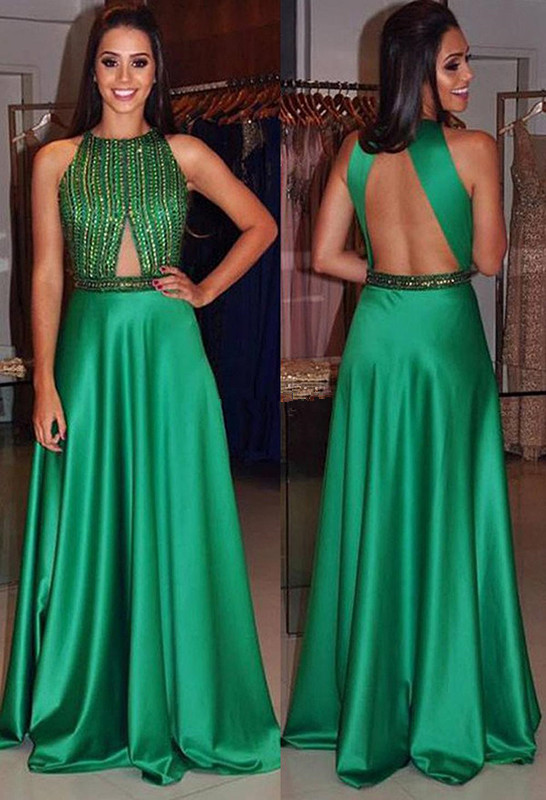 2019 Elegant Jewel Neck Women Prom Dresses A-line Sweep Train Crystals Beadings Evening Dresses Open Back Green Satin Dresses 105, Chocolate
2019 Elegant Jewel Neck Women Prom Dresses A-line Sweep Train Crystals Beadings Evening Dresses Open Back Green Satin Dresses 105, Chocolate