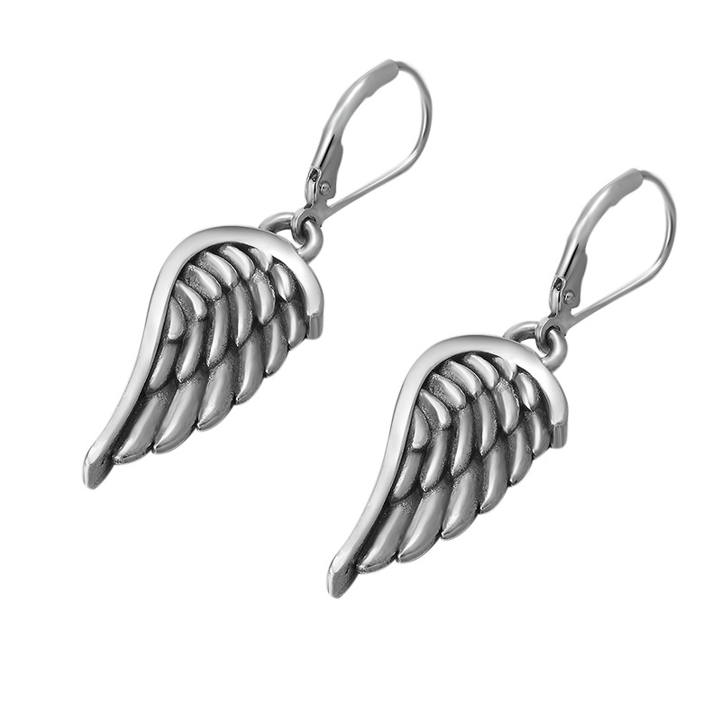 Brand new 925 sterling silver jewelry American antique silver hand-made designer heart crown wings earrings gift for women