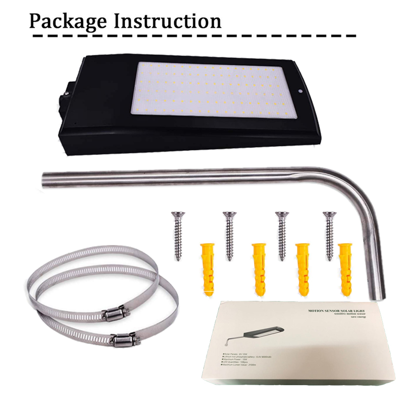 Radar Motion Sensor Solar Lights 108 LED Street Light 15W 2100LM Security Lighting Night Outdoor for Garden Path Street