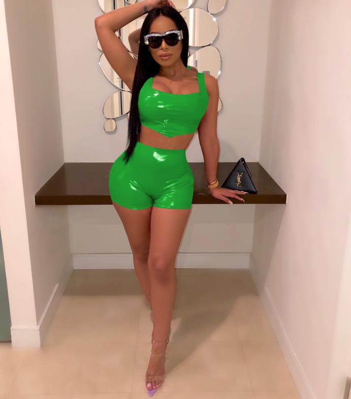 A820 Europe and the United States explosion models PU leather suspenders two-piece 2019 summer