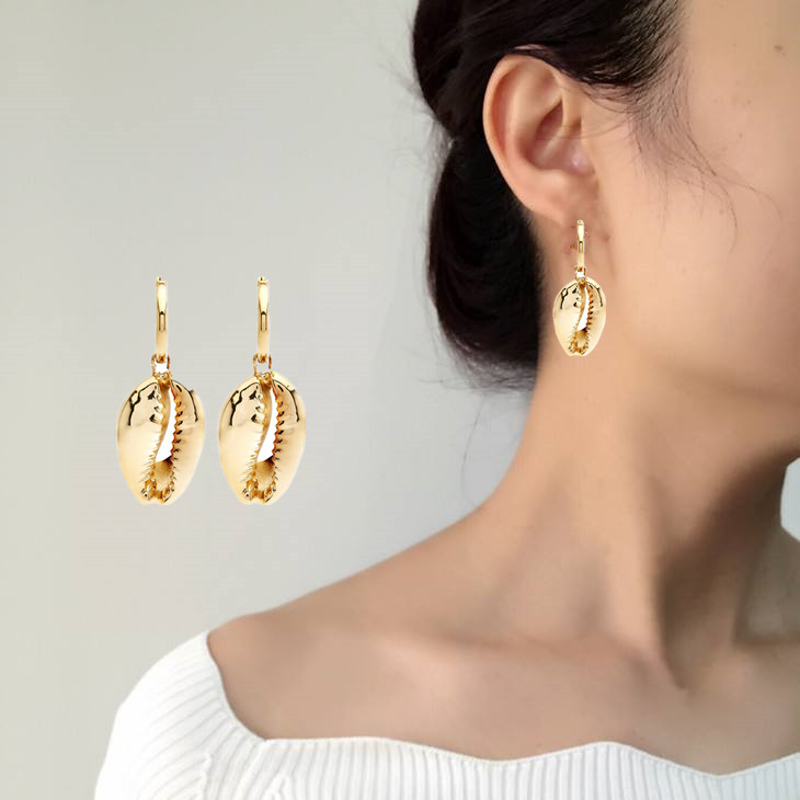 Shell earrings simple pendant natural alloy shell long section fashion creative female jewelry national wind elegant gift beach party golden