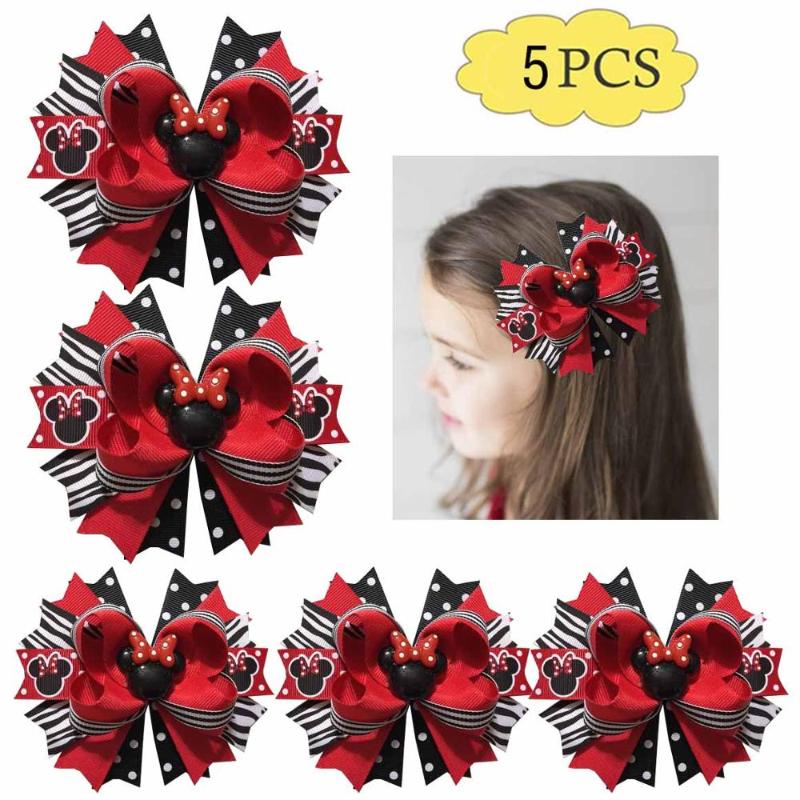 free shipping 5pcs girl hair Bow 4.5-5.5" Handmade Boutique Layered Hair Bow mouse inspired clips