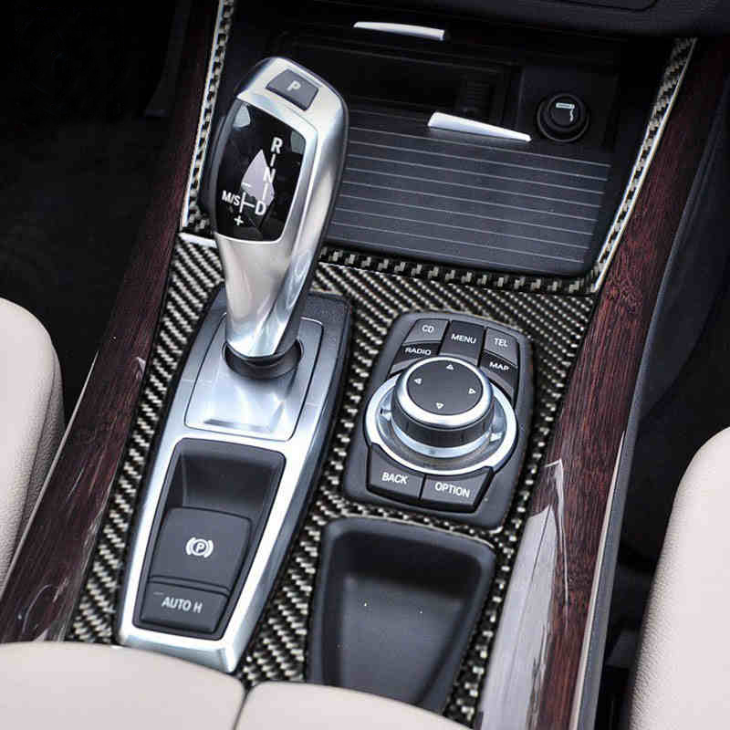 Carbon Fiber Car Inner Control Gear Shift Cover Trim interior Stall Decoration decorative Panel sticker for BMW E70 E71 X5 X6 Accessories