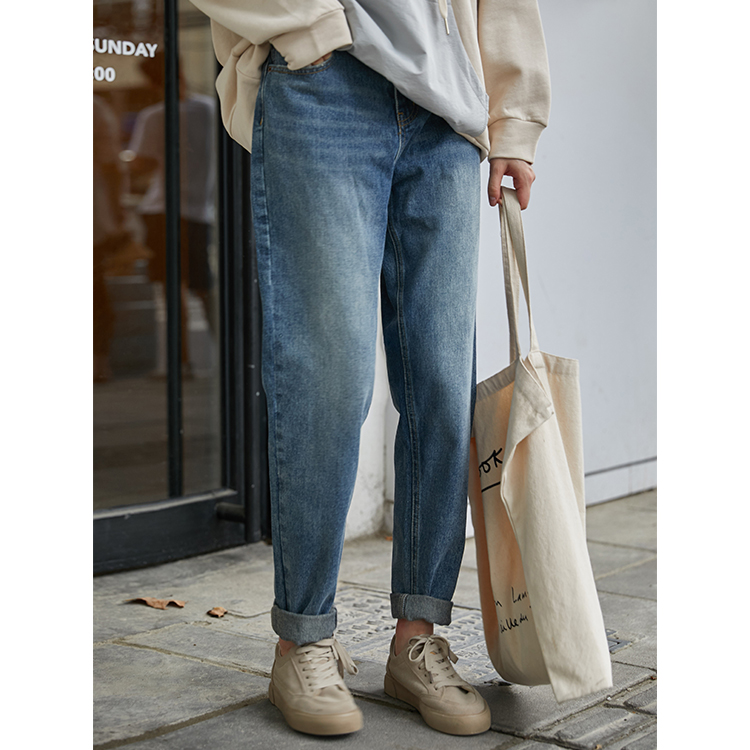 High-waisted jeans and long trousers baggy straight leg ins ninepins schoolgirl trousers pants, Blue
High-waisted jeans and long trousers baggy straight leg ins ninepins schoolgirl trousers pants, Blue