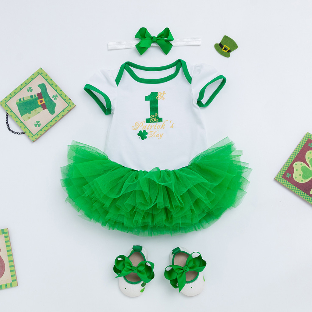 Baby girl Set St. Patrick's clover hoodie fluffy skirt headband shoes 4 PCS Outfits for toddler girl short sets, Green 
Baby girl Set St. Patrick's clover hoodie fluffy skirt headband shoes 4 PCS Outfits for toddler girl short sets, Green