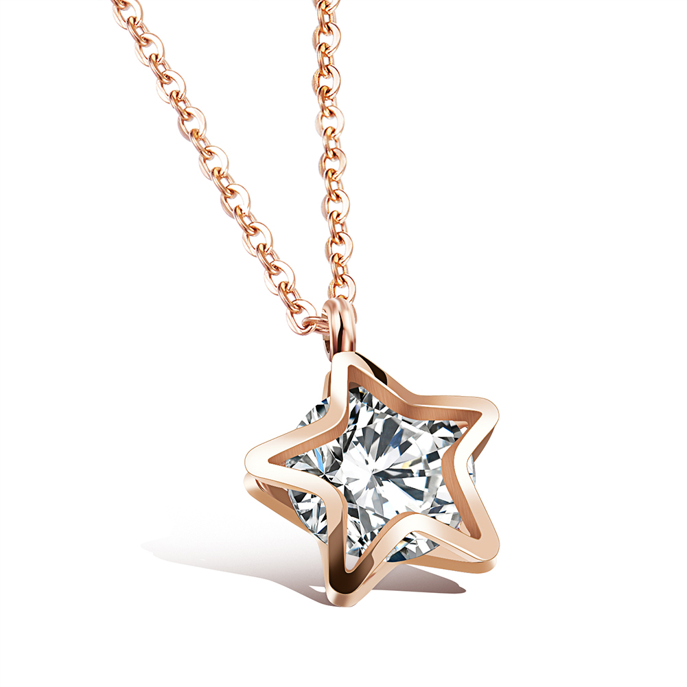 Pentagram Pendant Necklace Fashion Diamond 316L Stainless Steel 14k Gold Plated Titanium Steel Jewelry Women Gift