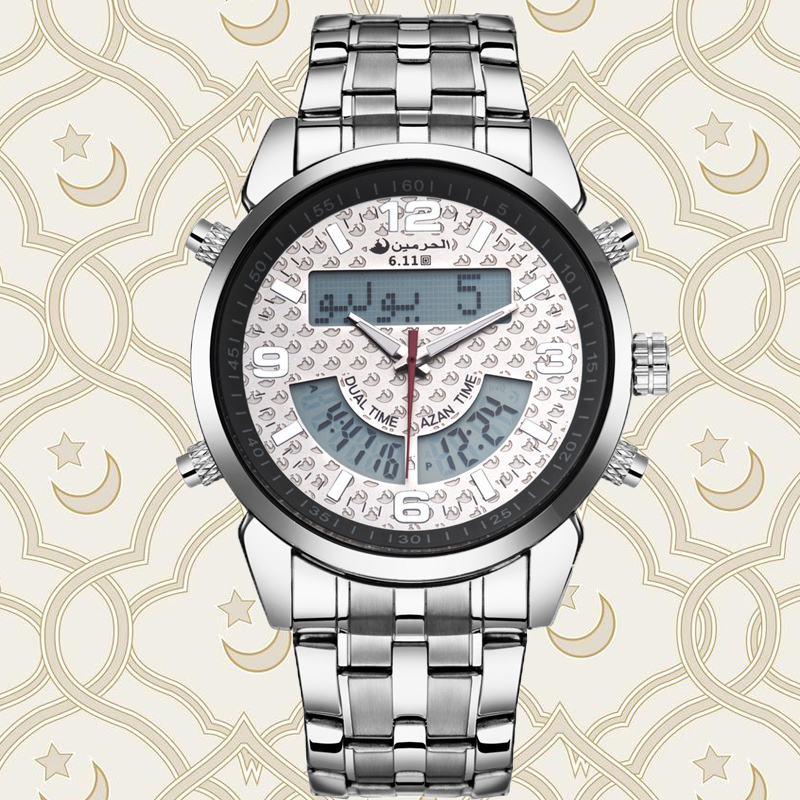 6.11 New Stainless Steel Led Digital Dual Time Azan Watch 3 Colors Free Shipping Y19052103