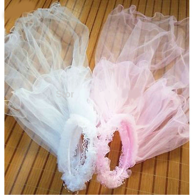 Newst White And Pink Flower Girl's Bridal Veil With Wreath Wedding Veil For Girls Cheap Price