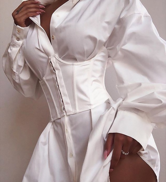 Sexy White Women Lace Up T Shirt Dress Casual Mini Short Autumn Dresses Streetwear Winter Clothing