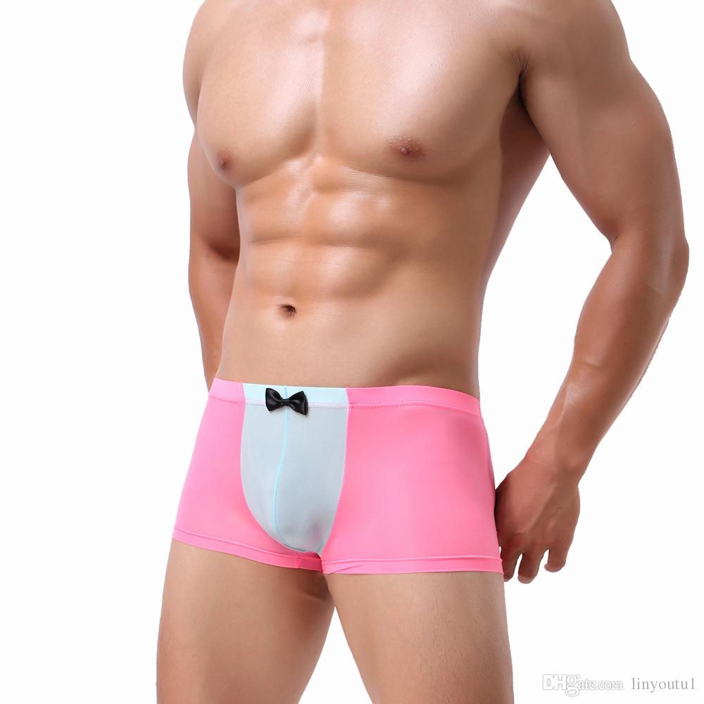 2020 Men Sexy Erotic Bow-tie Stitching Underwear Gentleman Collar Icing Silk Men's Summer Cool Ultra-thin Tight Sexy Boyshort Panties