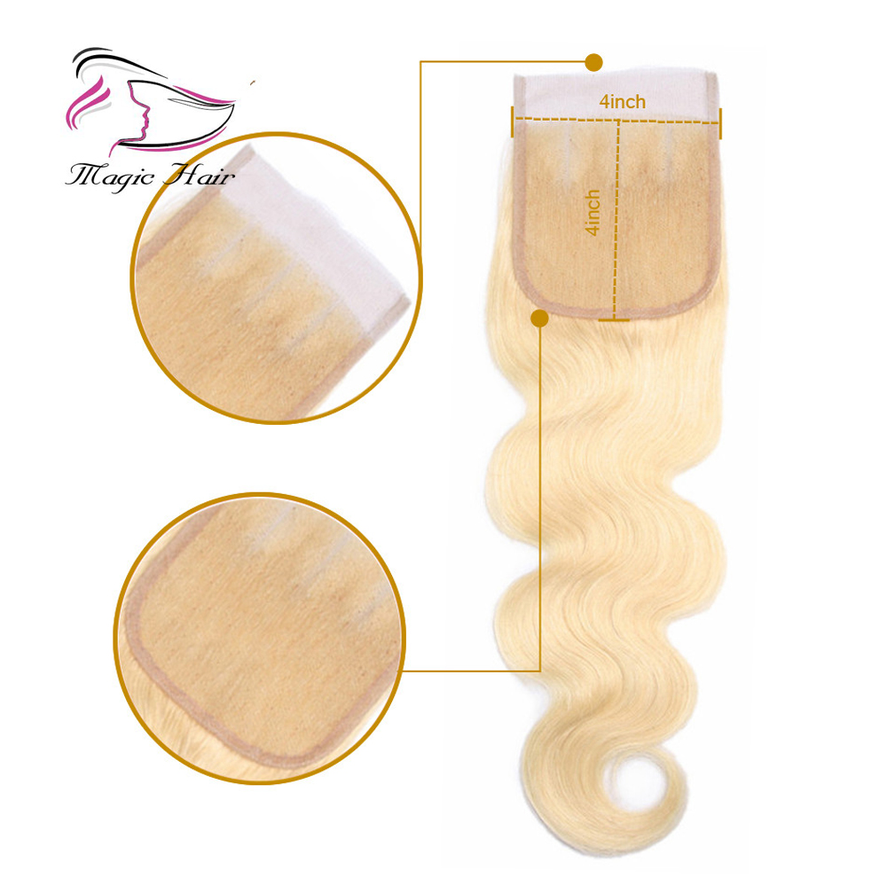 Evermagic 613#blond 3pieces Bundles With 1piece Closure Brazilian Hair Weave Body Wave Human Hair Extension 8-22inches