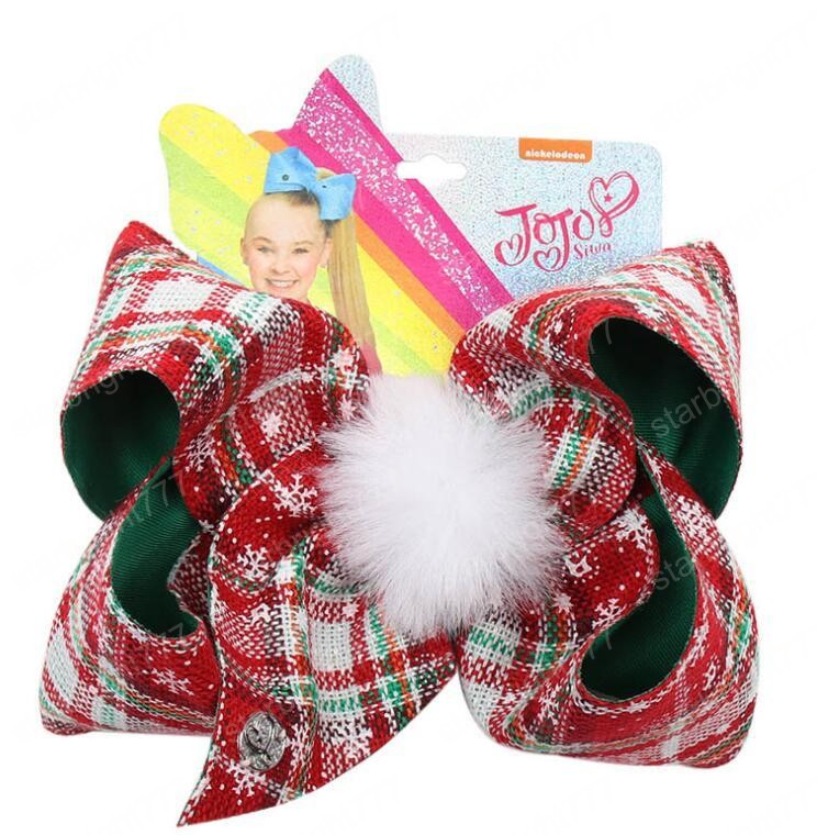 Christmas Plaid Hairpin 7 Inch JOJO Bowknot Barrette With Pompoms Kids Children Boutique Large Bow Hair Clips Girls Hair Pin