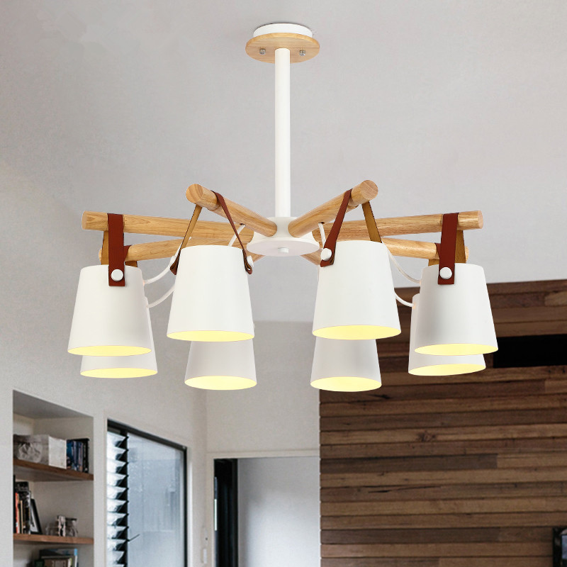 Nordic living room chandelier Pendant Lamps creative personality belt restaurant solid wood loft cafe log iron bedroom lights
