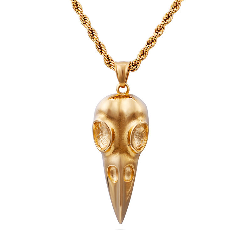 Skeleton Skull Bird Head Pendants Necklace Cool Men Punk Hip Hop 316L Stainless Steel 18K Gold Plated Jewelry