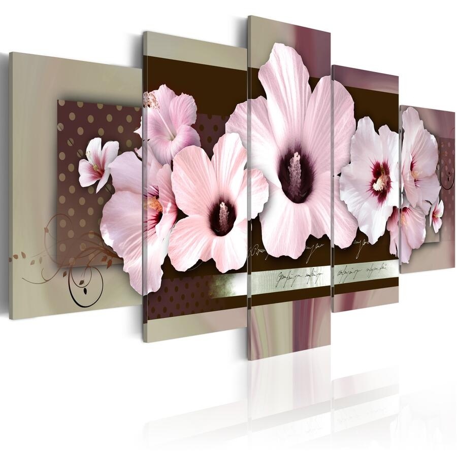 HD(No Frame)5PCS/Set Modern Canvas Painting Pink Hibiscuses Flower Art Print Frameless Canvas Painting Wall Picture Home Decoration