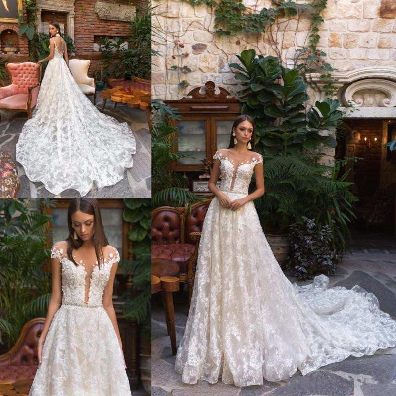 Eva Lendel 2019 Summer Beach Wedding Dresses Lace Applique Sheer Neck Elegant Vintage Bohemian Bridal Gowns Cheap Plus Size A Line