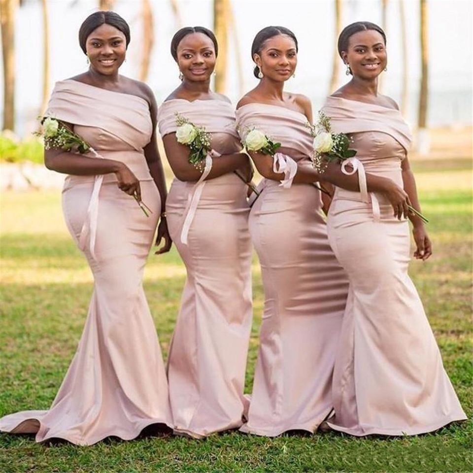 Country Arabic South African Summer Bridesmaids Dress Wed Guest Evening Gowns One Shoulder Mermaid Pleats Long Maid of Honor Gowns BD8920