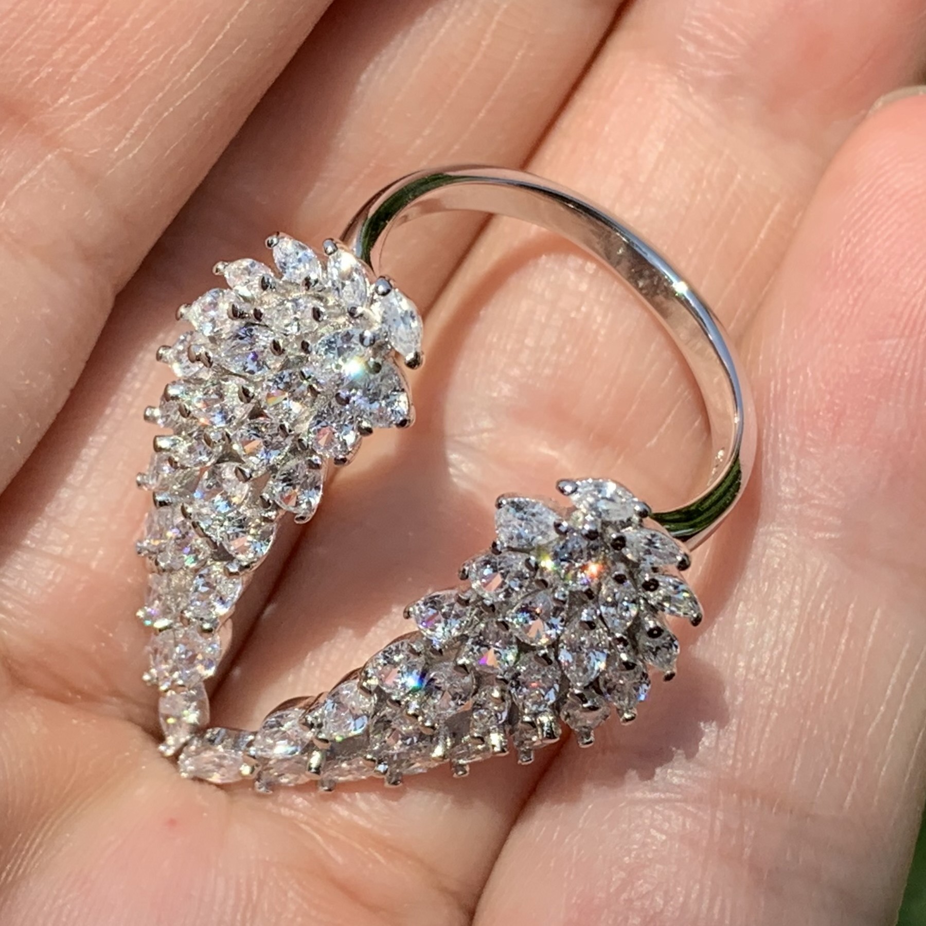 Sterg Sier Marquise Cut Topaz CZ Dia Angle Wing for Women Jewelry Wedding Engagement Band Opening Adjustable Ring