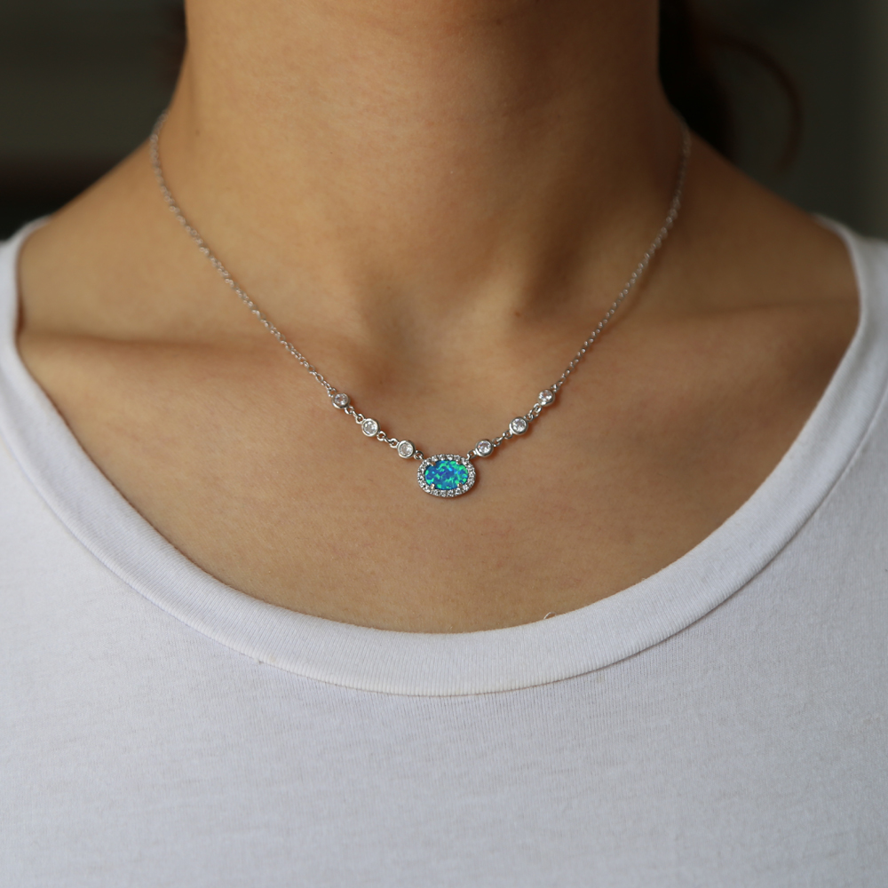 Wholesale-high quality brass fashion jewelry blue fire opal gemstone cz link chain gold silver plated collar gemstone necklace