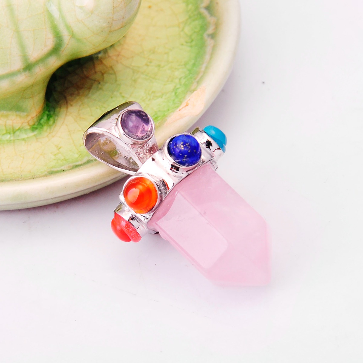 Seven gemstone cylindrical gemstone pendant necklace European and American men and women popular models