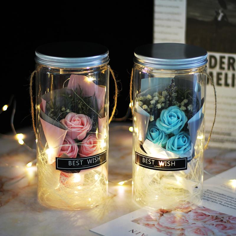 Soap Rose LED Soap Flower Plastic Bottles Wedding Artificial Flower Valentines Day Mothers Day Christmas Gift