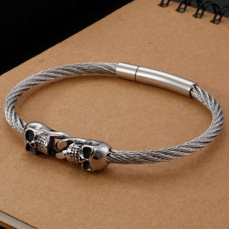Gothic Double Bangle Men Stainless Steel Mens Bangle Bracelet Cool Friendship Jewelry Accessories Gifts For Husband1