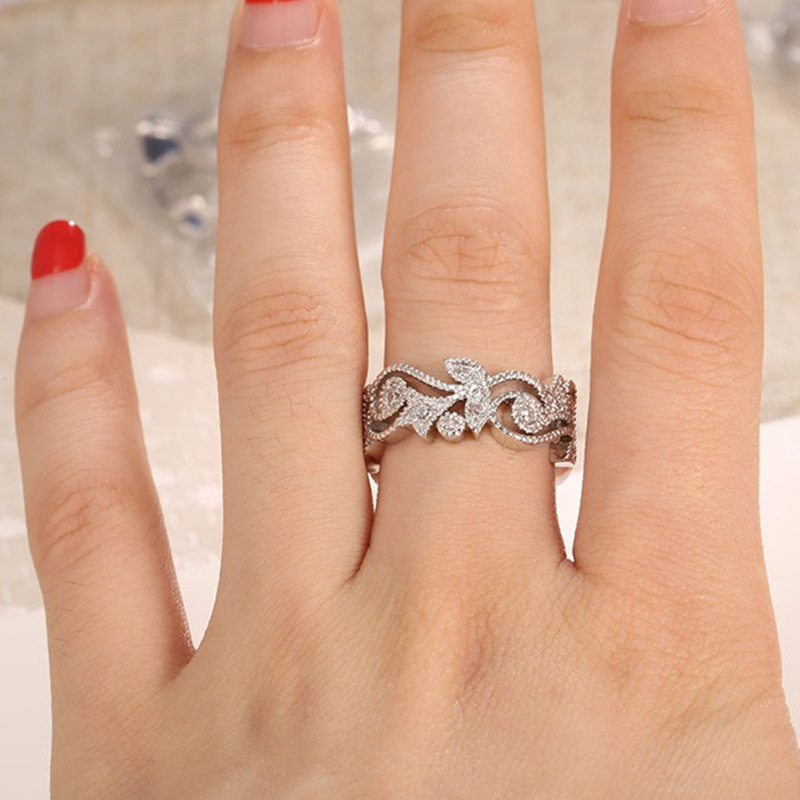 High quality Authentic 925 Silver flower Rings finger with pave Cubic zirconia Wedding ring European Women gift style