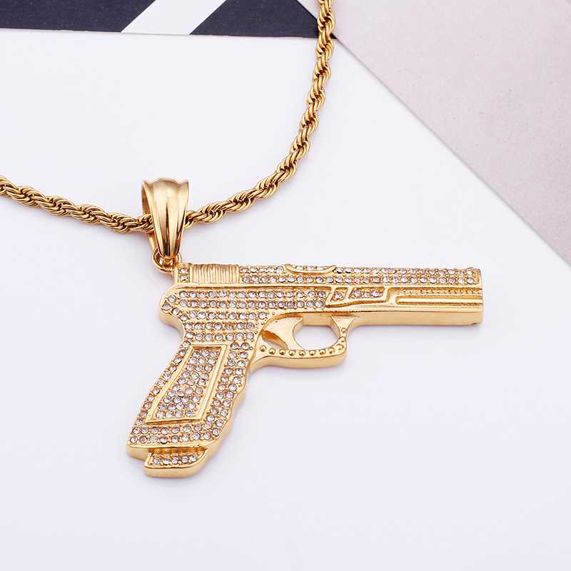 Hip Hop Full Rhinestone Inlay Pendants Necklace Cool Men Fashion 316L Stainless Steel 18K Gold Plated Jewelry