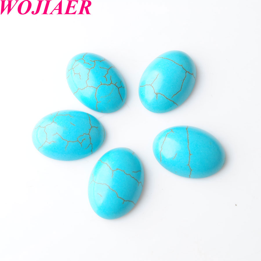 WOJIAER Natural GemStone Turquoises Cabochon Oval Clear CAB Beads No Drilling Hole for Jewelry Making DIY Pendant Ring BU817