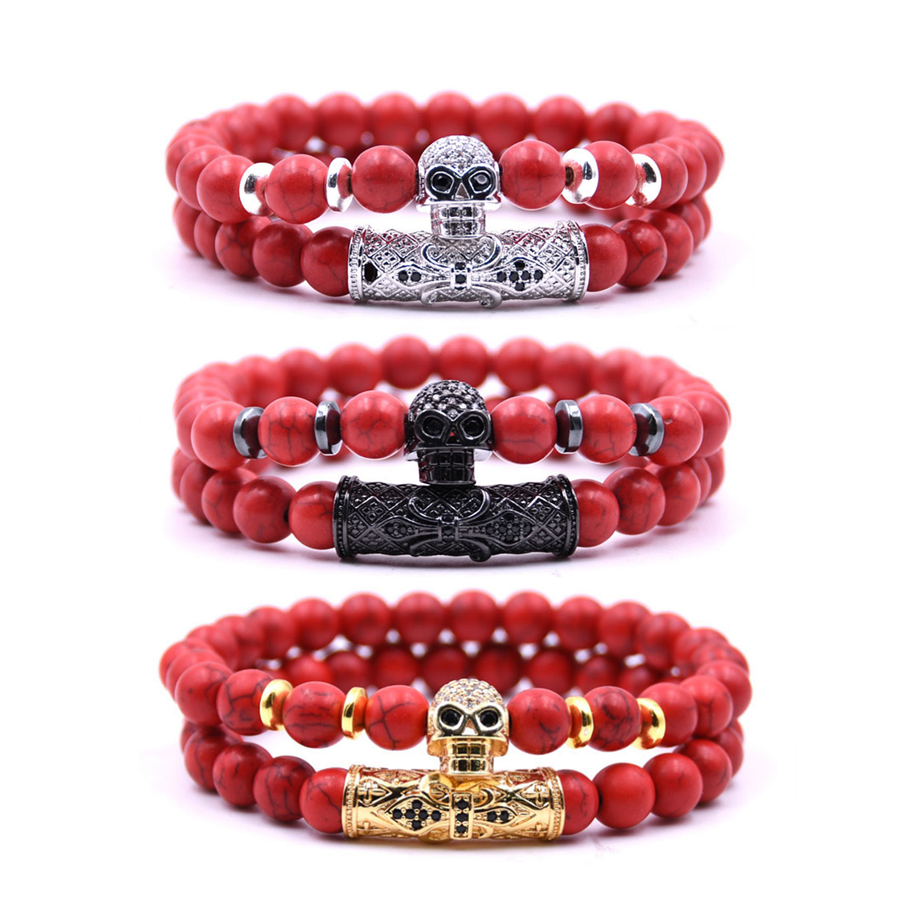 Micro-inlaid zircon skull bracelet set (2) couple 2018 summer perfect fashion birthday bracelet gift