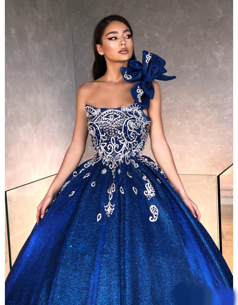 Sexy Royal Blue Off Shoulder Ball Gown Prom Dresses Elegant Evening Dress Satin Sequins Cheap Formal Party Pageant Bridesmaid Gown