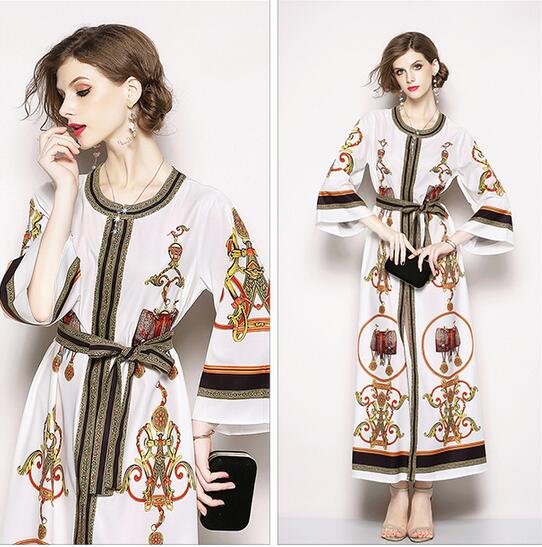 Ethnic style printed large trumpet sleeves with long skirt A-line street style dresses Ankle-length 3/4 sleeve, Multi
Ethnic style printed large trumpet sleeves with long skirt A-line street style dresses Ankle-length 3/4 sleeve, Multi