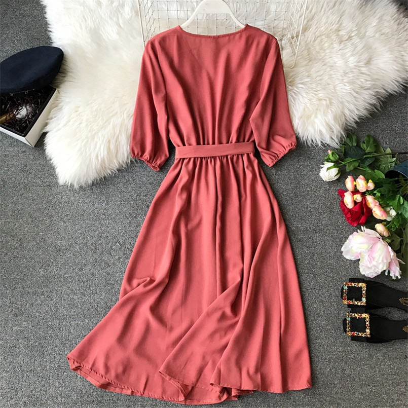 Fashion Spring New V Neck Summer Midi Long Dress Vestido De Festa Evening Party Bandage Women Casual Elegant High Waist Vestidos Y190514