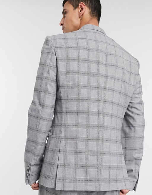 New Fashion Gray Check Plaid Men's Suit Wedding Tuxedo Formal Slim Fit One Button Groom Prom Dinner Blazer Suits(Jacket+Pants)