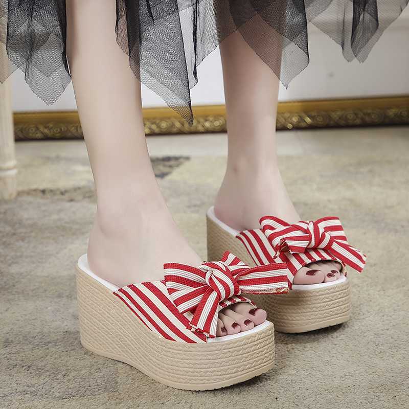 Stripe Bow Wedge Slippers Women Summer Wood Sole Shoes Open Toe Slides Women Platform Wedge Sandals Lady Chunky Slippers 2020, Black
Stripe Bow Wedge Slippers Women Summer Wood Sole Shoes Open Toe Slides Women Platform Wedge Sandals Lady Chunky Slippers 2020, Black
