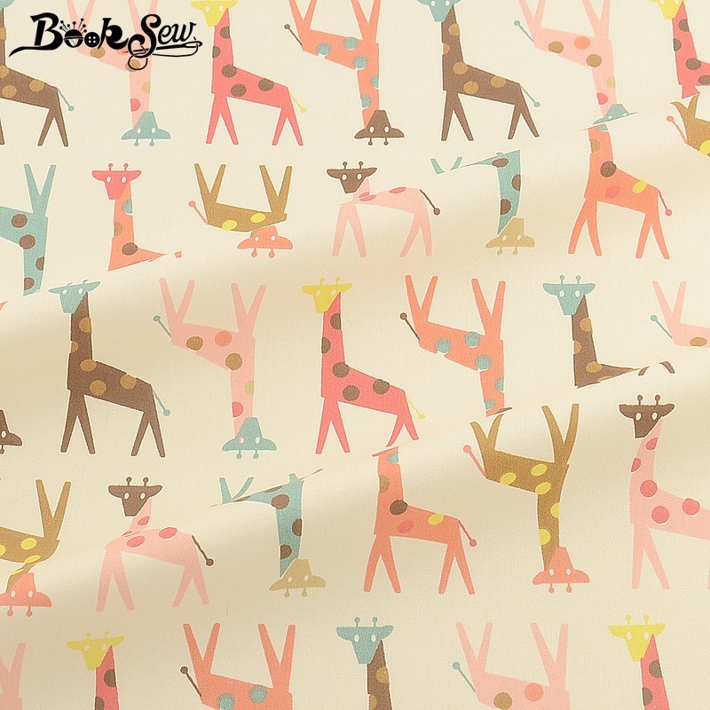 Wholesale-Booksew Giraffe Pattern100% Cotton Fabric Home Telas Fat Quarters DIY Handmade Quilting Bed Sheet Sewing Pillow Patchwork Tissu