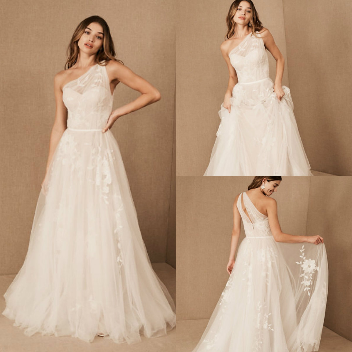 

2020 BHLDN Wedding Dresses A Line Lace Applique Sweep Train One Shoulder Bohemian Boho Wedding Dress Custom Made Elegant Robes De Mariée, Same as image