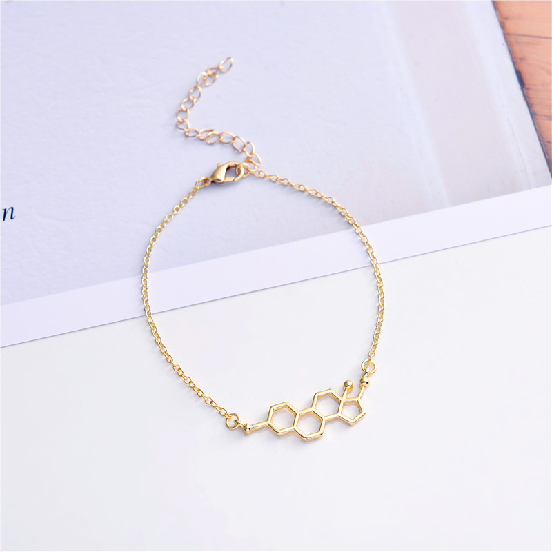 5PCS Female Hormone Molecule Structure Bracelets Geometric Science Nurse Chemistry Formula Dopamine Molecular Charm Chain Women Jewelry