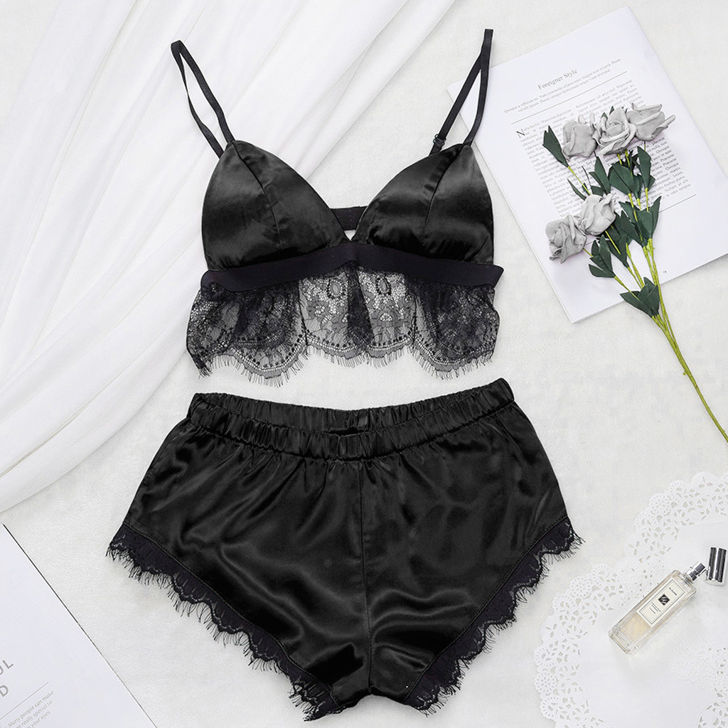 Bras Sets Womens Sexy Bra And Panty Set Satin Lace Trim Sling Sleepwear Lingerie Underwear Seamless Bielizna Damska Komplety, Black
Bras Sets Womens Sexy Bra And Panty Set Satin Lace Trim Sling Sleepwear Lingerie Underwear Seamless Bielizna Damska Komplety, Black