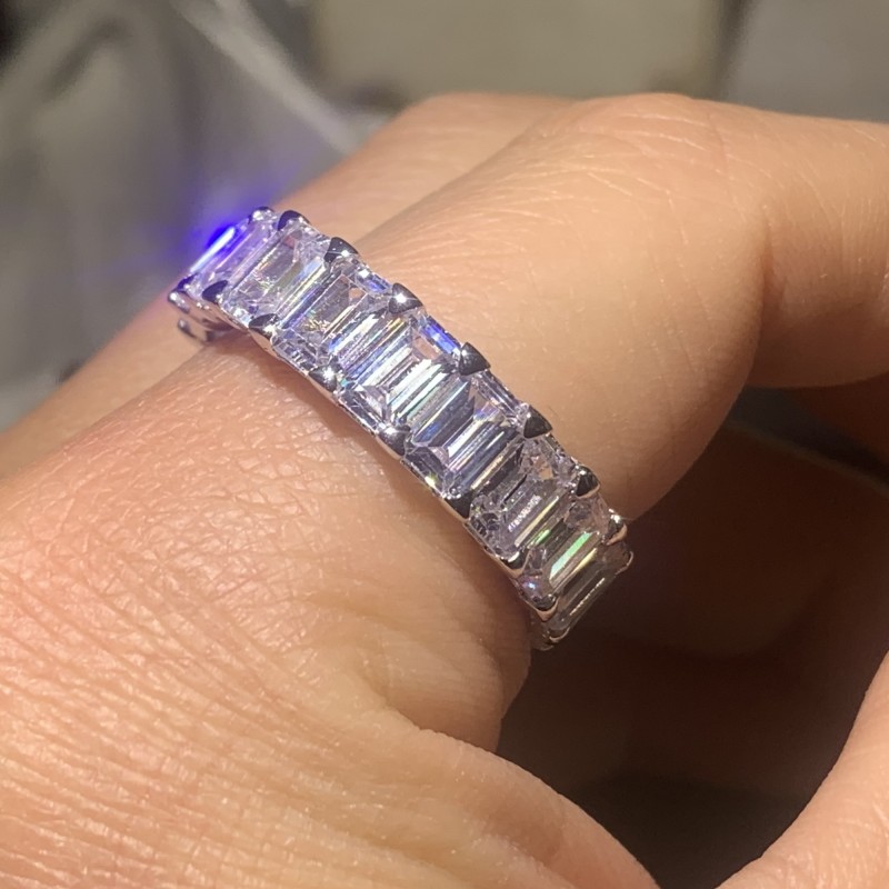 Handmade Luxury Jewelry 925 Sterling Silver Emerald Cut White Topaz CZ Diamond Gemstones Promise Women Wedding Bridal Ring For Lovers' Gift