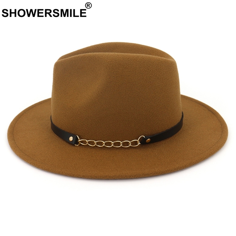 SHOWERSMILE Wool Fedora Hat Women Khaki Vintage Elegant Jazz Hat Female Classic British Autumn Winter Hats And Caps New Fashion D19011102