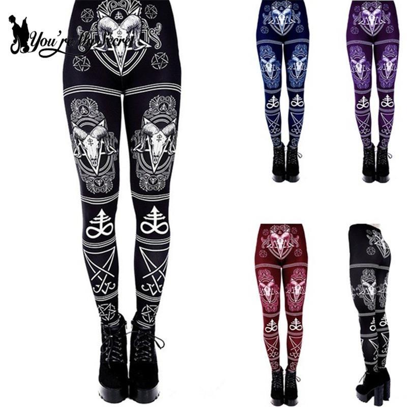 [You're My Secret] 3D Digital Printed Devil Satan Women Leggings For Fitness Goat Horn Hexagram Pants Elastic Workout Legin LY191202