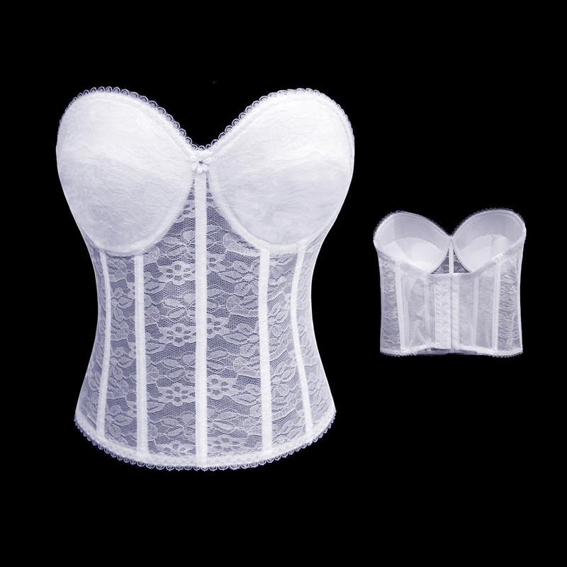 Women White Bridal Corset Bustier Sexy Push-up Underwire Padded Bra Lace and Mesh Underwear Lingerie Corselet Femme Bodyshaper