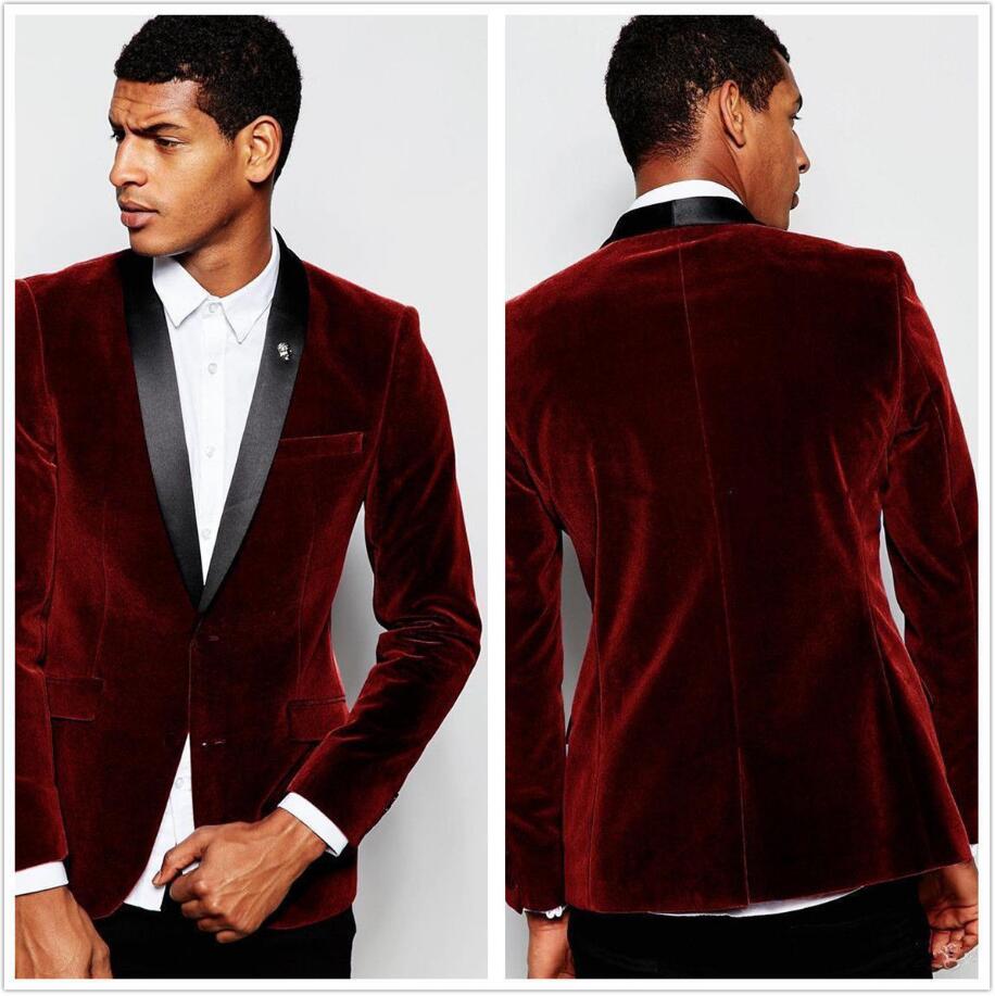 Trend Color Burgundy Velvet Fabric Bridegroom Two-Piece Suits (Blazer+Pant) Wedding Formal Tuxedos Business Professional Clothing Sets