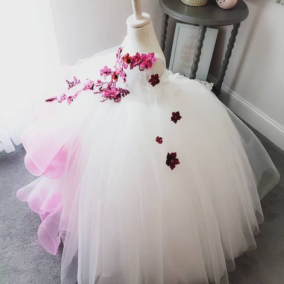 vintage style flower girl attire with delicate lace detailing and pearl accents custom made flower girl gown model f054